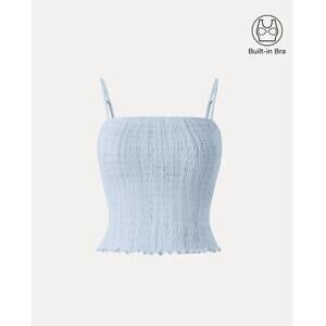 OGL Smocked Brami M NWT Light Blue Adjustable Strap Built-in Bra Crop Top Luxury